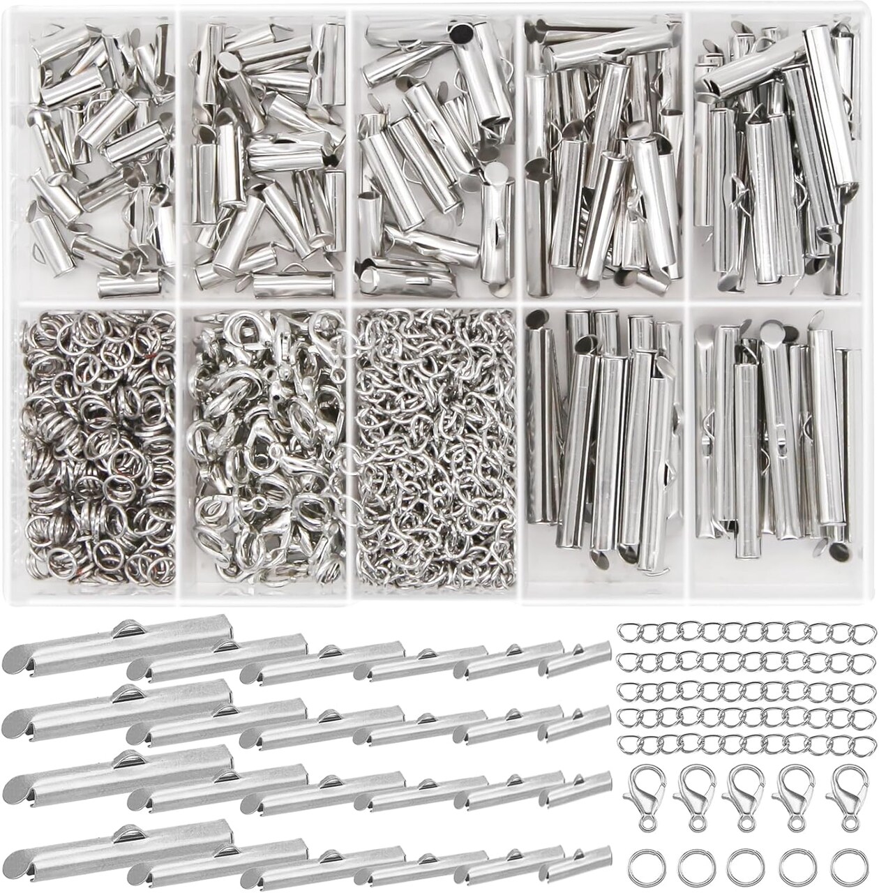All Size Slider Clasp for Beading Slide Tube Cord for Jewelry Making (Silver) 5 x 3.5 x 0.7 inches